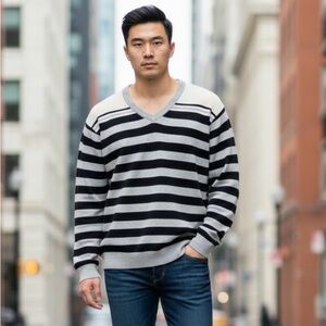 MURANO SPORT | V-neck Striped Wool Blend Sweater